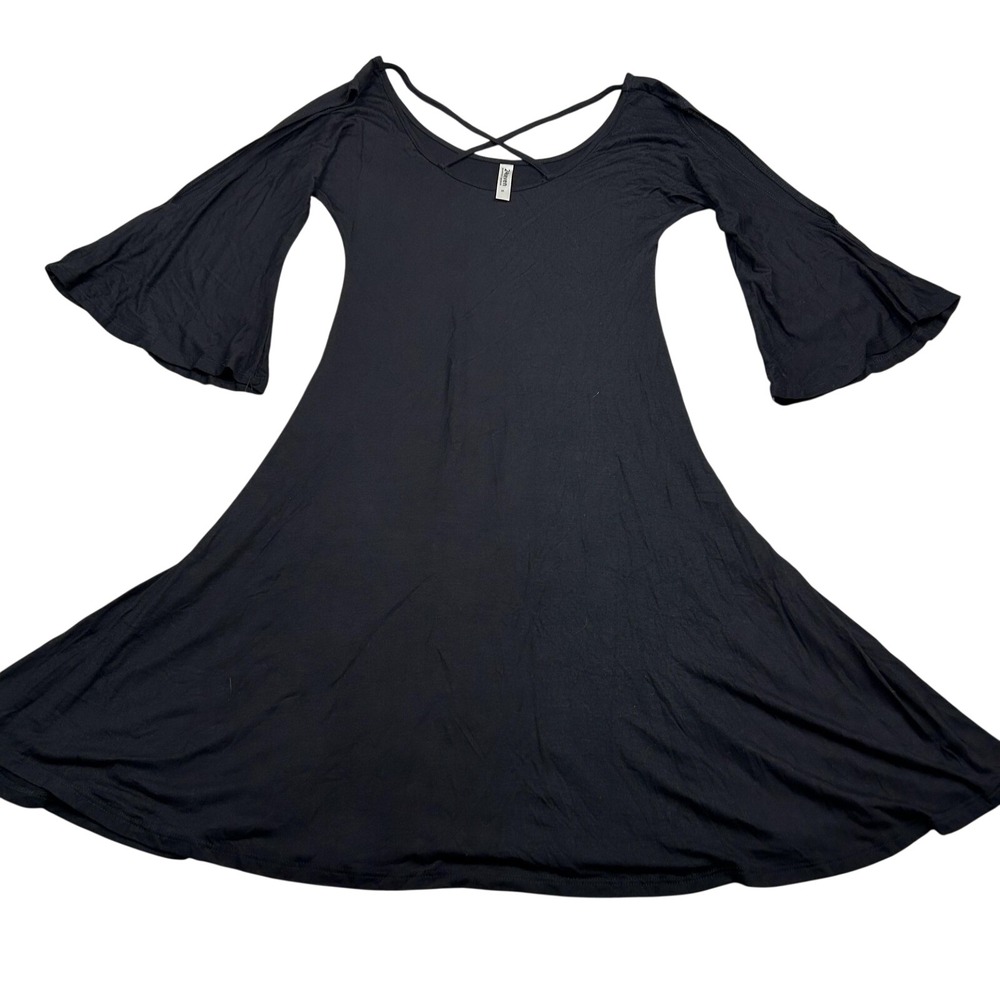 24seven Swing Dress S Black Bell Sleeve Whimsigoth Witchy Goth Made USA
